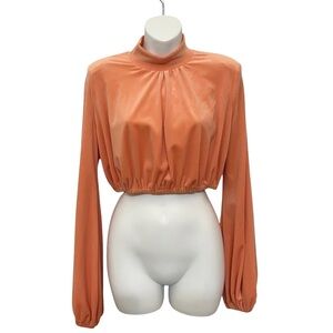 CBR Boutique Peach salmon Fuzzy Long Sleeve Crop Top Long Sleeve small